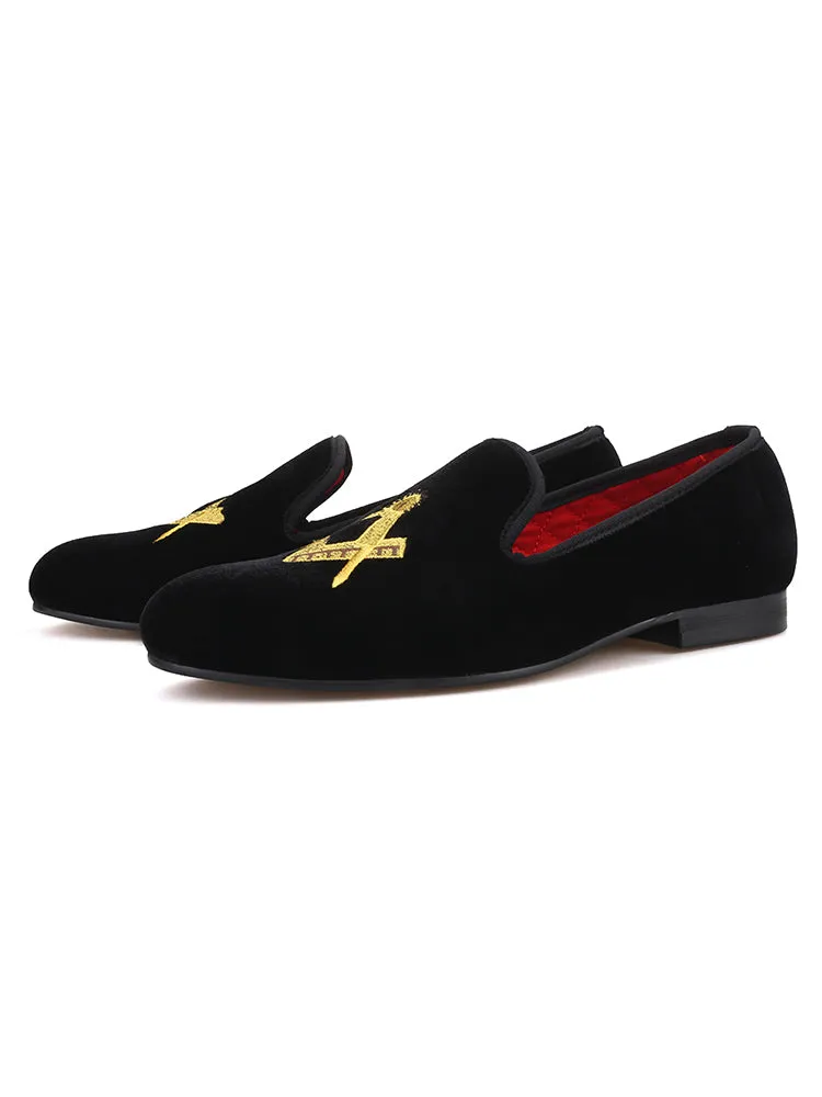 Piergitar classic men's wedding shoes big brand embroidered velvet loafers European and American casual smoking shoes