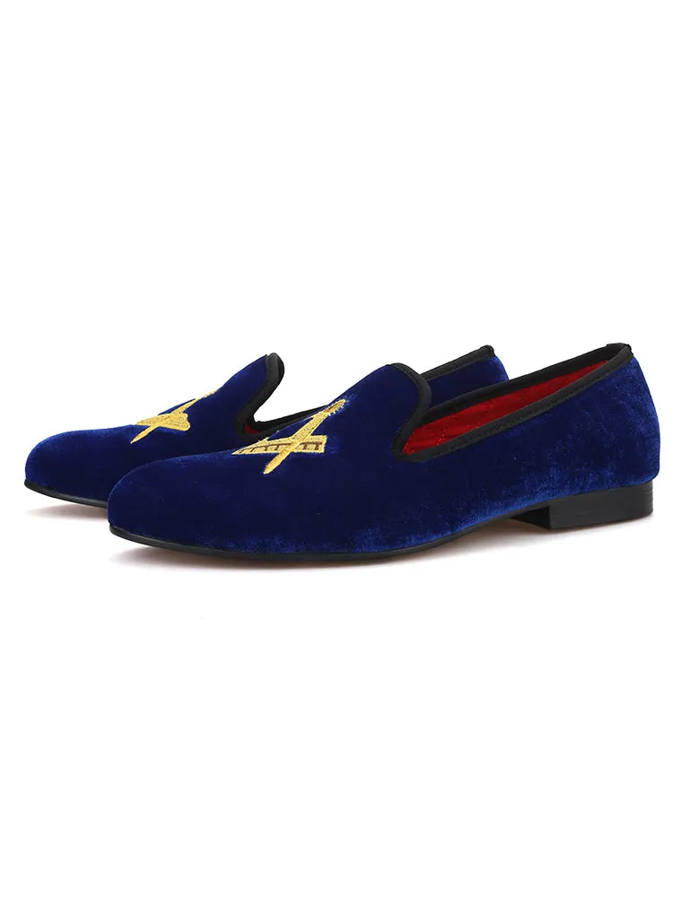 Piergitar classic men's wedding shoes big brand embroidered velvet loafers European and American casual smoking shoes