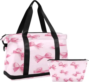 Pink Bows (1) Sports Gym Bag with Waterproof Dry Wet Pocket, Travel Duffel Bag for Women MenWorkout Bag Fits Yoga, Swimming