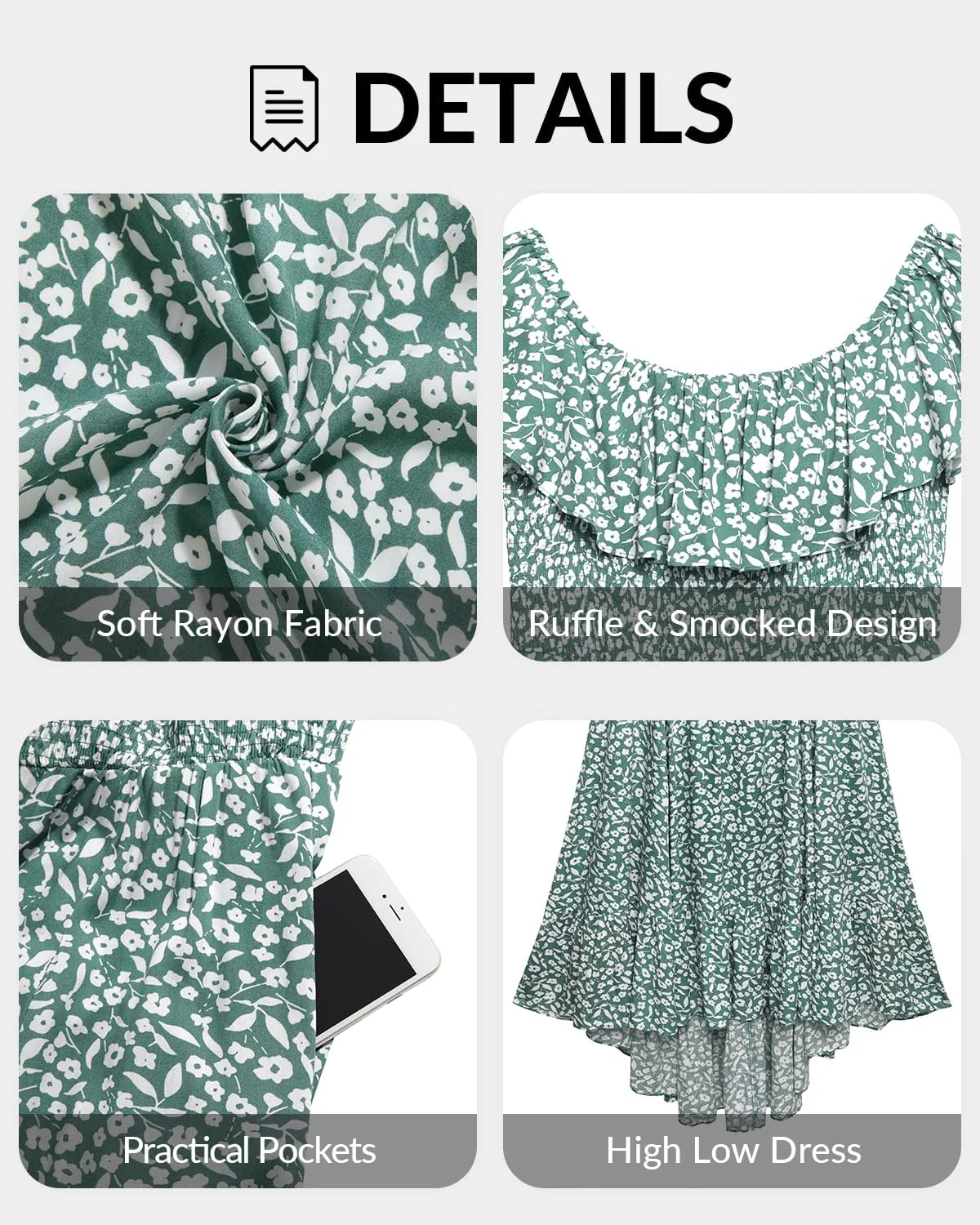 Pinup Fashion Plus Size Summer Dresses - Off Shoulder Ruffle Boho Casual High Low Smocked Dress with Pockets