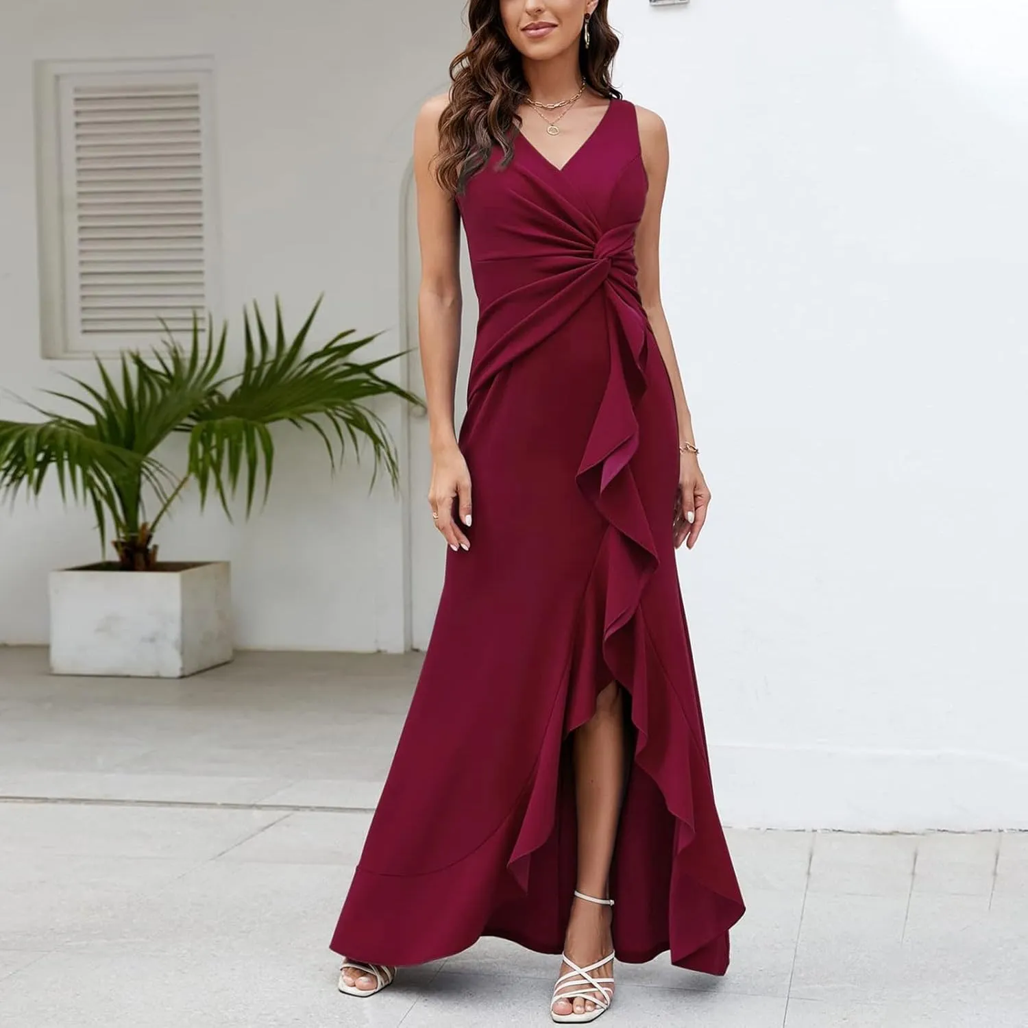 Plus Size Dresses for Curvy Women Tank Dress Basic Sleeveless V Neck Long Maxi Dresses Party Club Flowy Sundresses