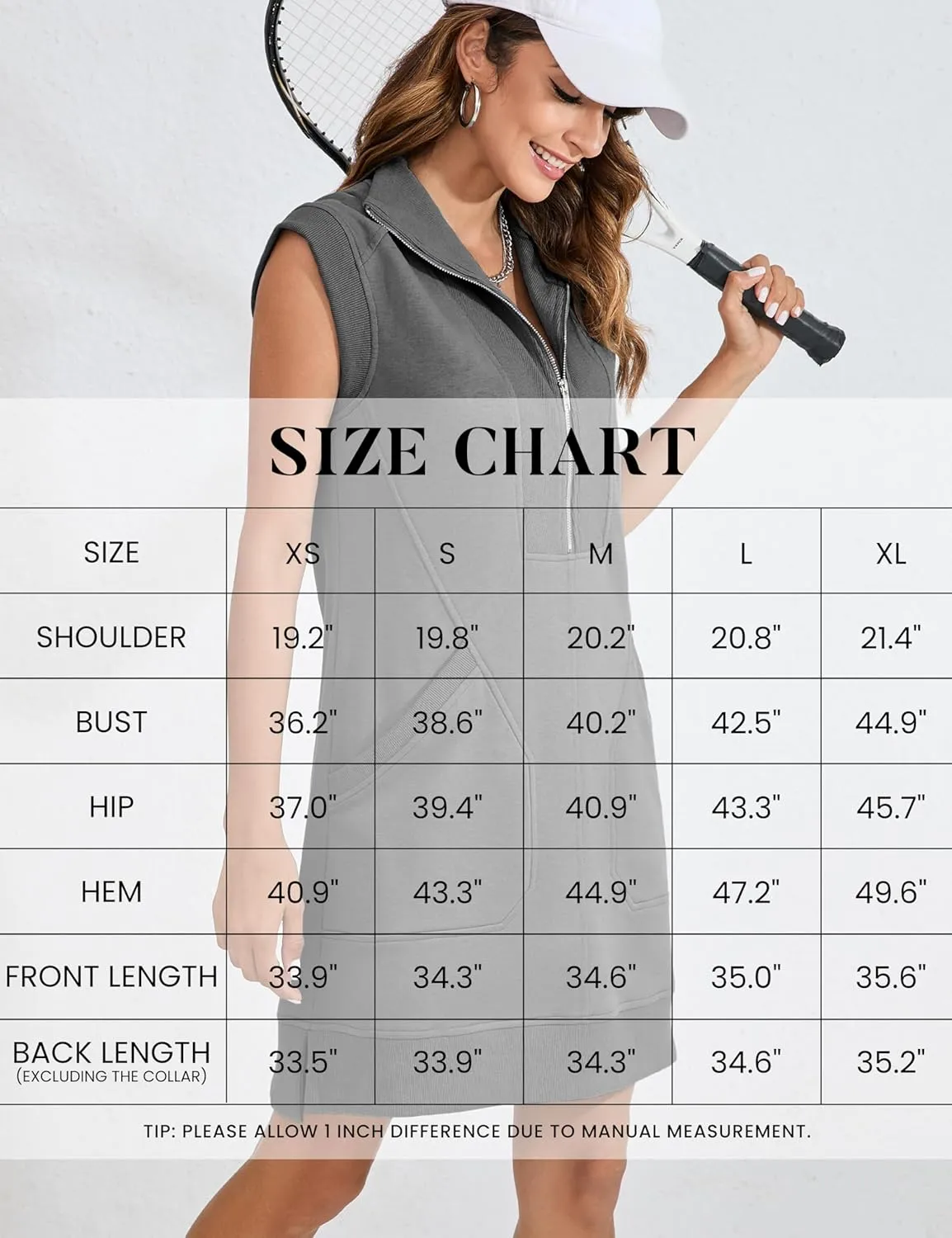 Qiaomai Womens Half Zip Sweatshirt Dresses Summer V Neck Sleeveless Pullover Tunic Tops Mini Dress