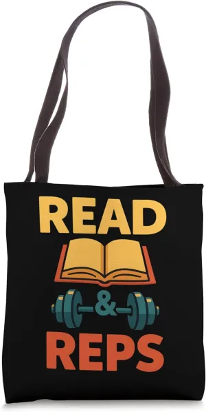Read and Reps Graphic Funny Book Gym Nerd Tote Bag