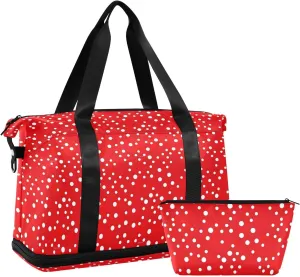 Red Spot Dot Sports Gym Bag with Waterproof Dry Wet Pocket, Travel Duffel Bag for Women MenWorkout Bag Fits Yoga, Swimming