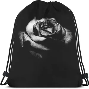 Retro Black Rose Drawstring Bags Backpack Bag Vintage Floral Victorian Peony Bouquet Romantic European Style Botanical Sport Gym Sack Drawstring Bag String Bag Yoga Bag for Men Women