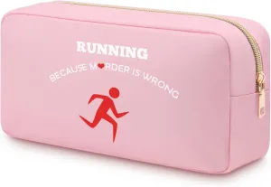 Running Gifts for Women Runner Running Makeup Bag Oxford Cloth Cosmetic Bag Running Lovers Gifts for Female Sports Gym Lover Coach Daughter Sister Marathon Lovers Double Side Printed Travel Pouch