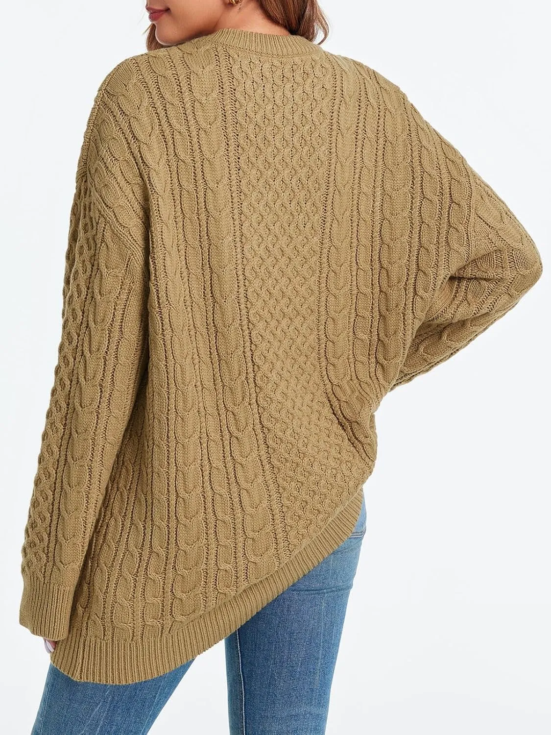 Saodimallsu Womens Oversized Sweaters Chunky Cable Knit Crewneck Long Sleeve Loose Tunic Sweater Tops