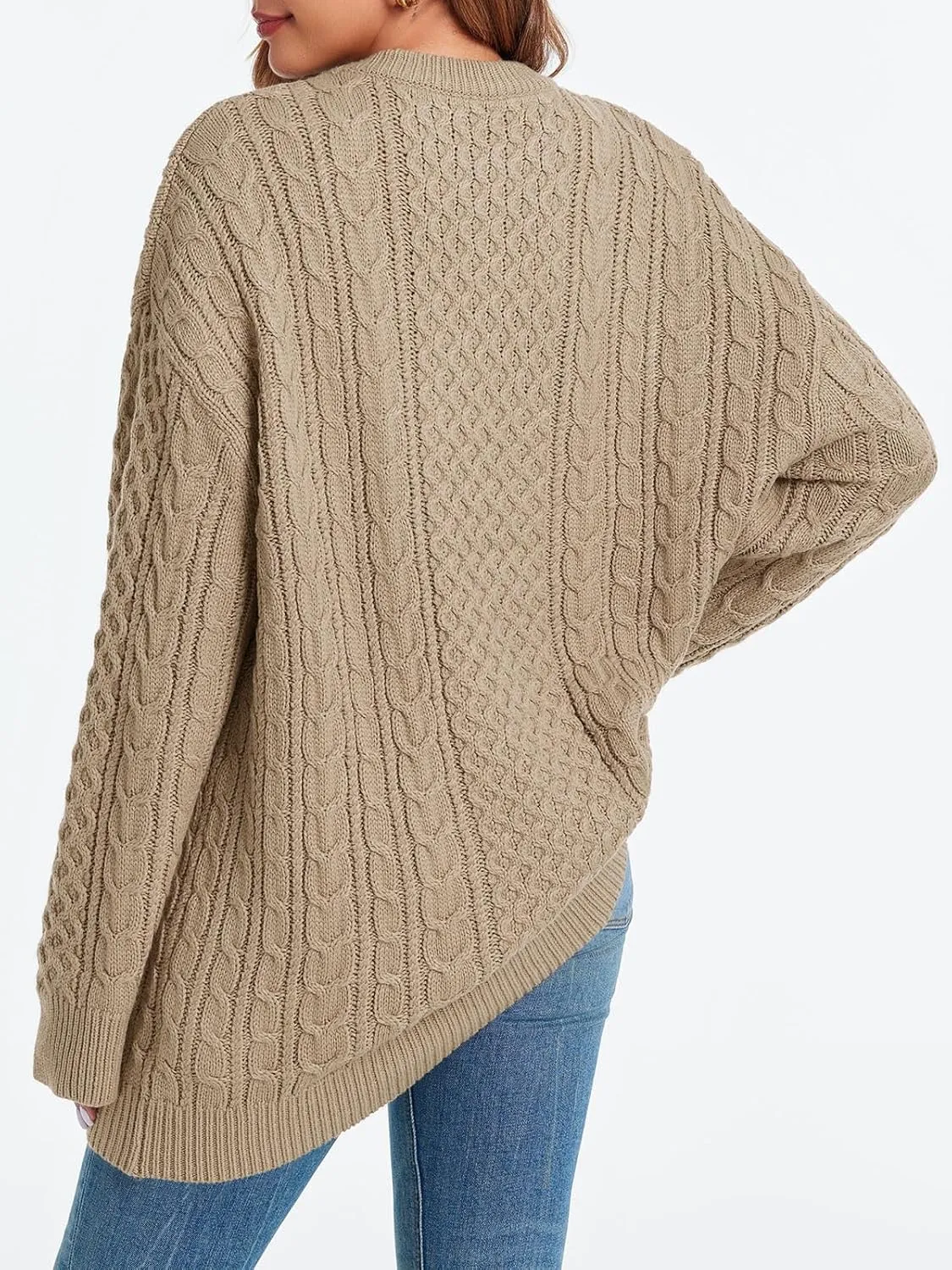 Saodimallsu Womens Oversized Sweaters Chunky Cable Knit Crewneck Long Sleeve Loose Tunic Sweater Tops