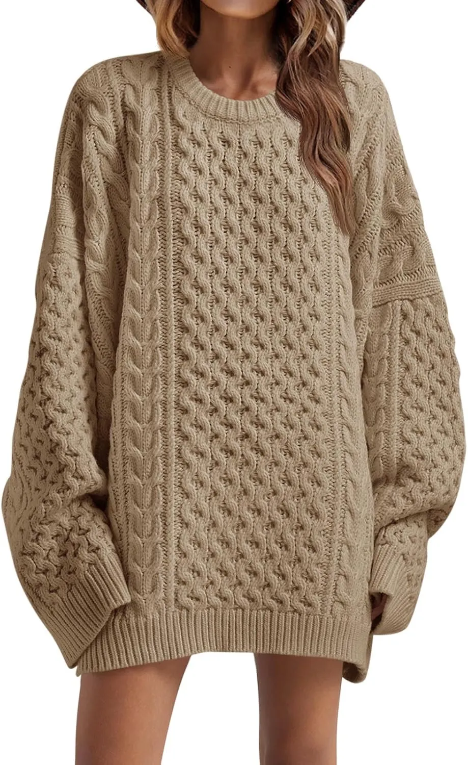 Saodimallsu Womens Oversized Sweaters Chunky Cable Knit Crewneck Long Sleeve Loose Tunic Sweater Tops