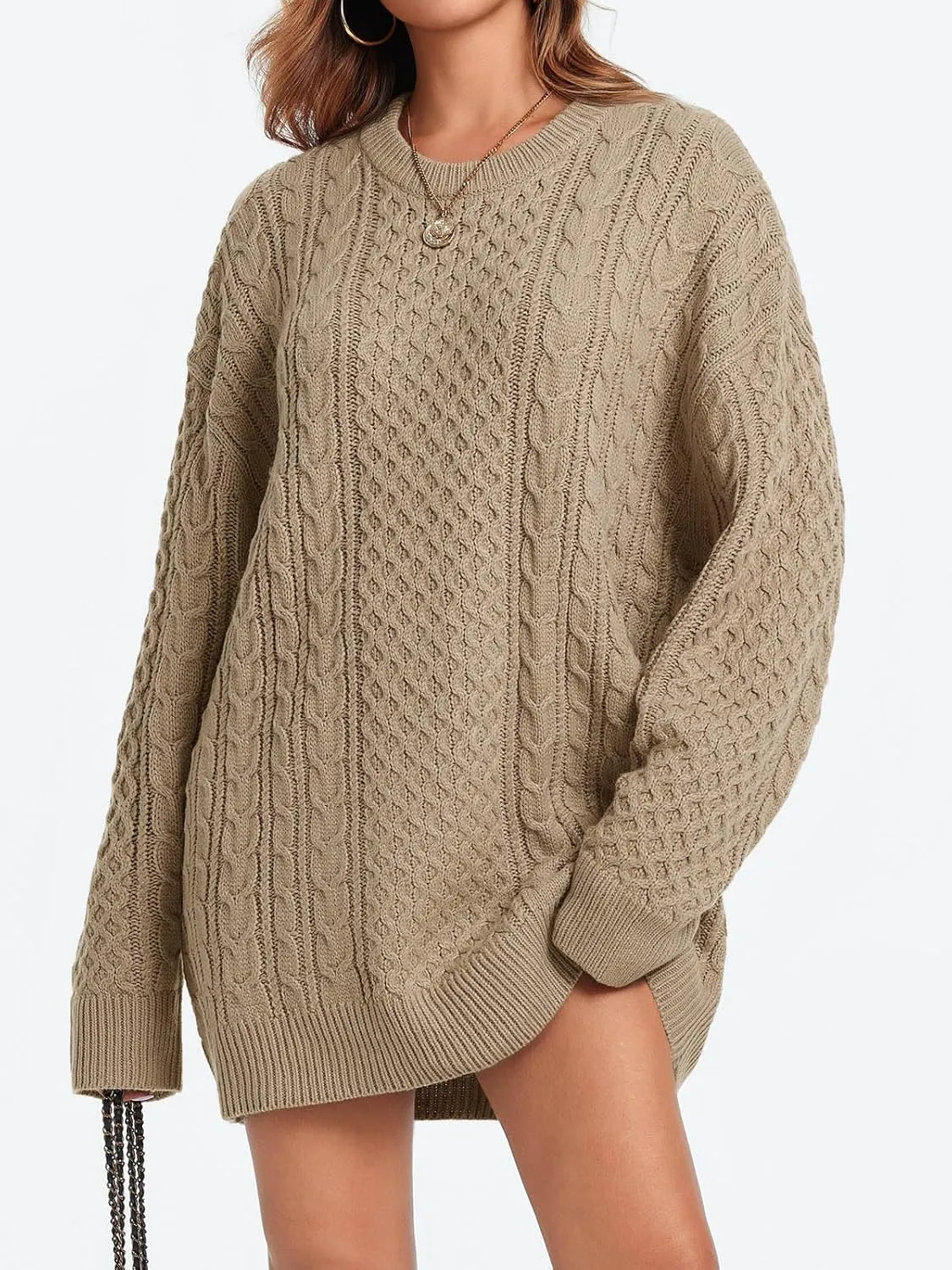 Saodimallsu Womens Oversized Sweaters Chunky Cable Knit Crewneck Long Sleeve Loose Tunic Sweater Tops