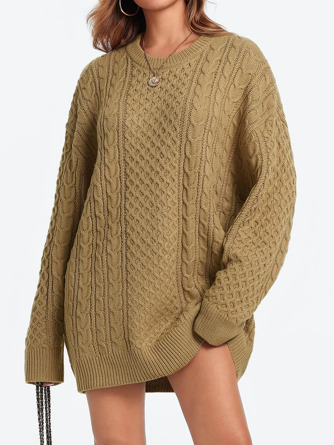 Saodimallsu Womens Oversized Sweaters Chunky Cable Knit Crewneck Long Sleeve Loose Tunic Sweater Tops