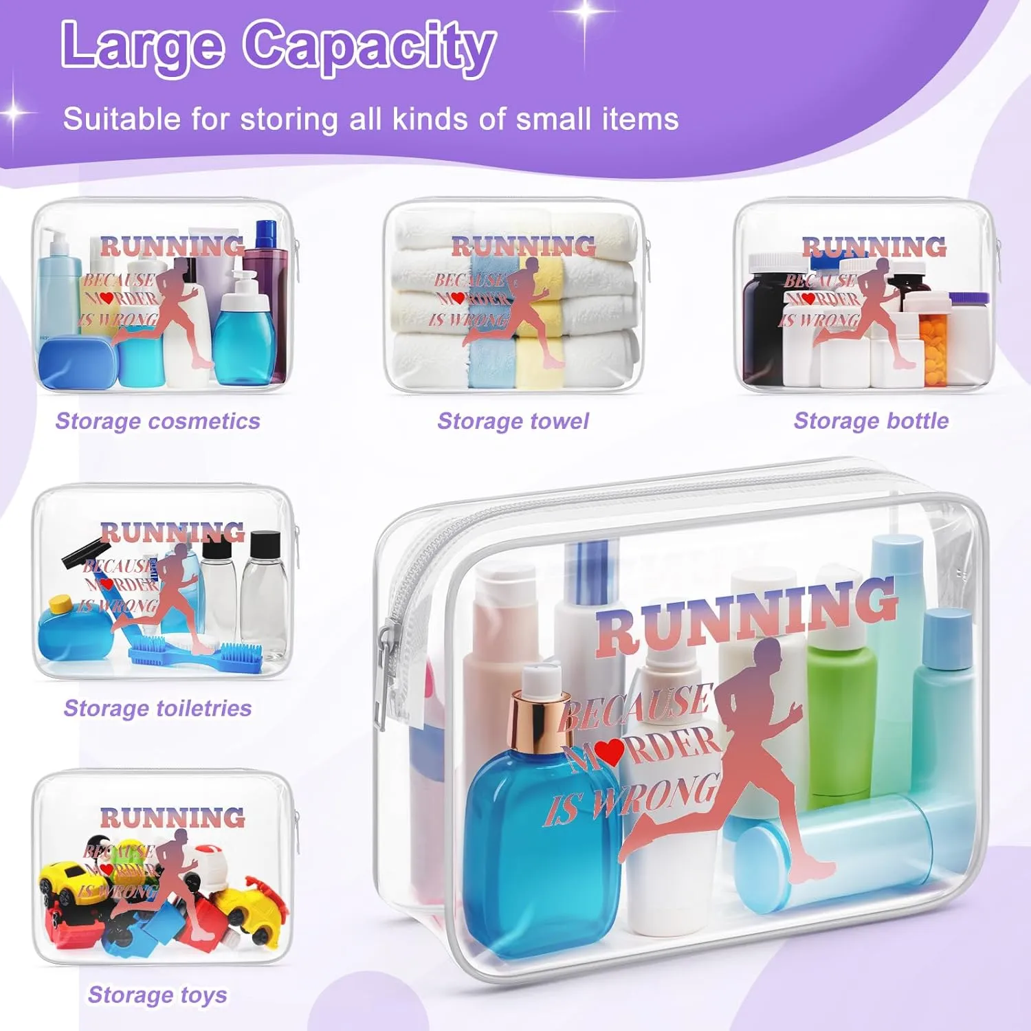 Sazuwu Funny Running Gifts Clear Makeup Bags with Zipper Marathon Runner Gifts for Women Running Themed Gifts Cosmetic Travel Bag Organizer Running Lover Gifts Birthday Christmas Gift