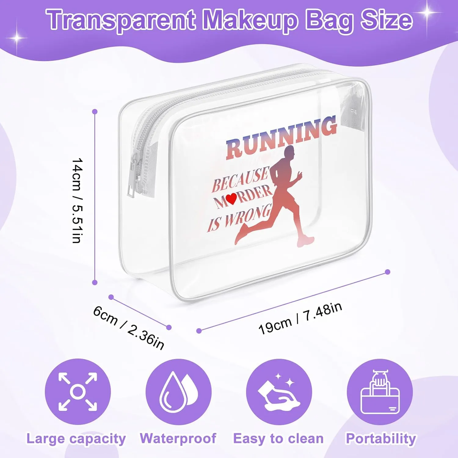 Sazuwu Funny Running Gifts Clear Makeup Bags with Zipper Marathon Runner Gifts for Women Running Themed Gifts Cosmetic Travel Bag Organizer Running Lover Gifts Birthday Christmas Gift