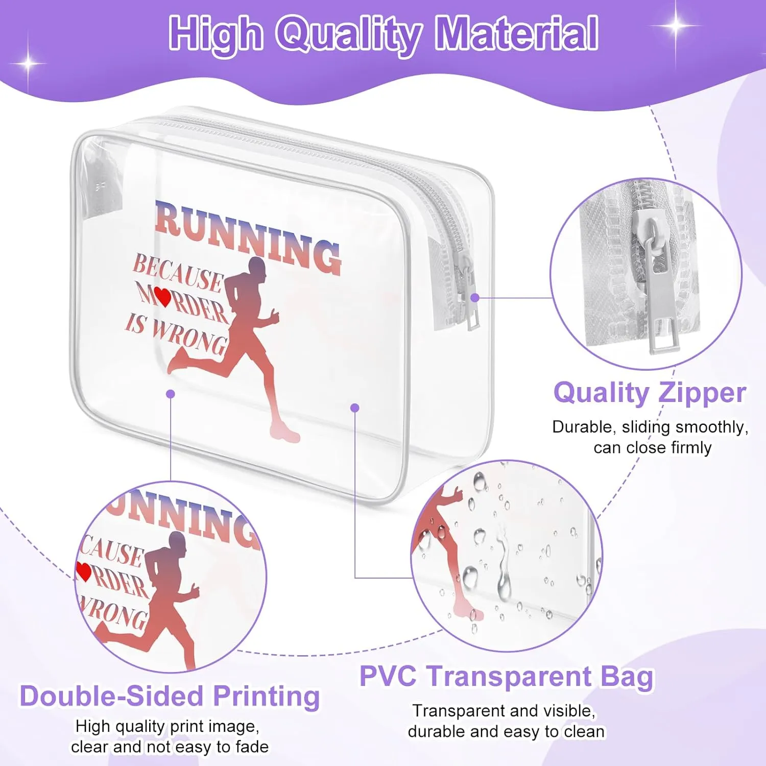 Sazuwu Funny Running Gifts Clear Makeup Bags with Zipper Marathon Runner Gifts for Women Running Themed Gifts Cosmetic Travel Bag Organizer Running Lover Gifts Birthday Christmas Gift