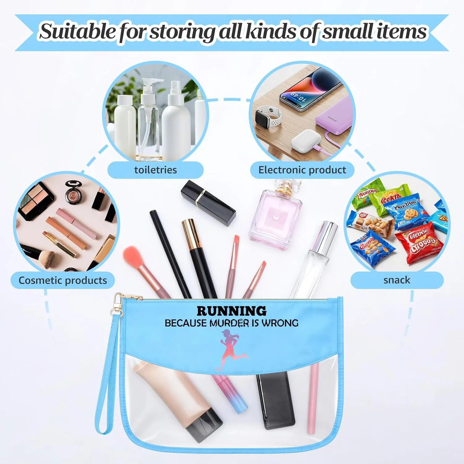 Sazuwu Running Gifts for Women Birthday Blue Makeup Bags with Zipper Marathon Runner Gifts Running Themed Cosmetic Travel Bag Organizer Run Lover Christmas for Friends