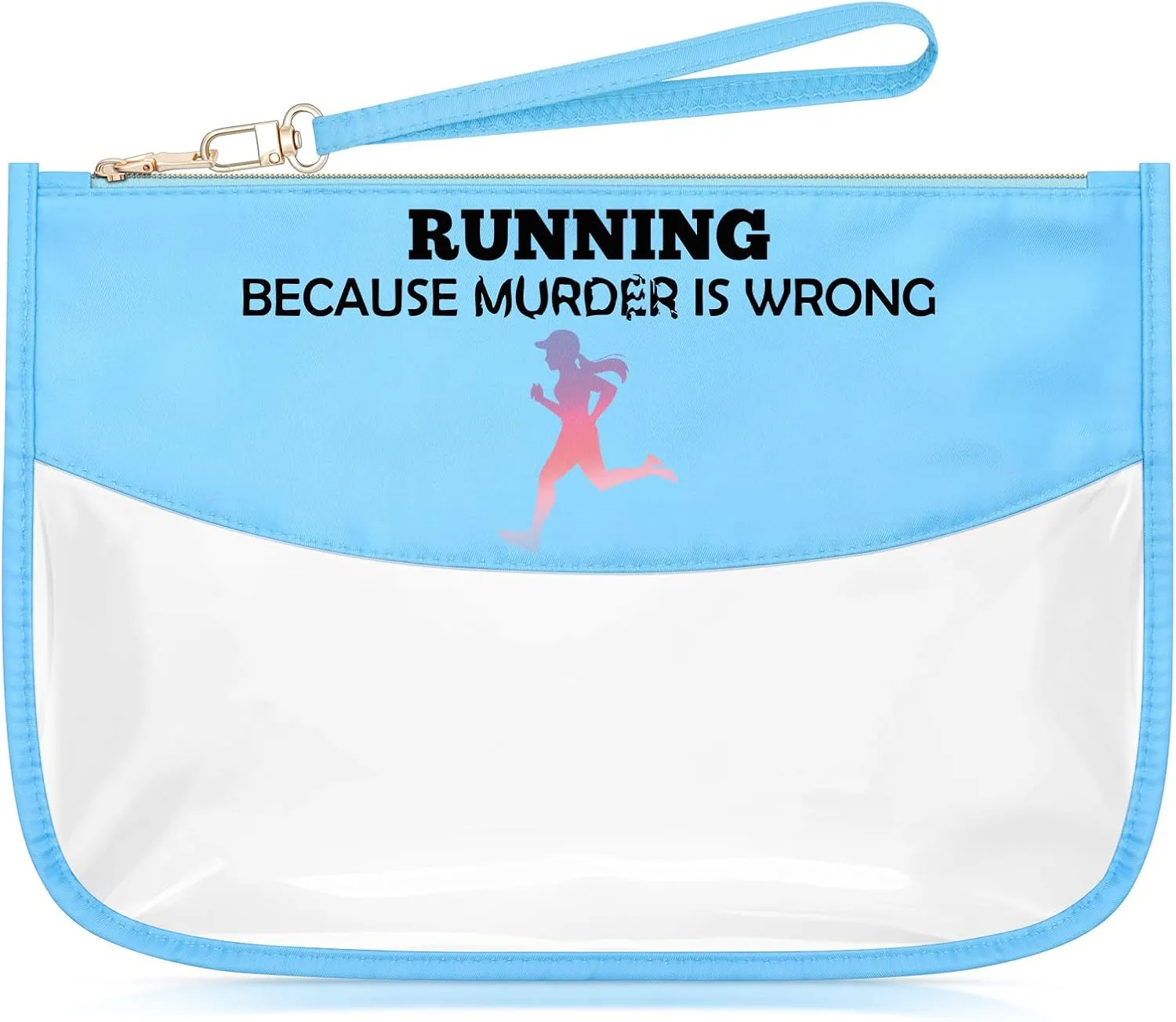 Sazuwu Running Gifts for Women Birthday Blue Makeup Bags with Zipper Marathon Runner Gifts Running Themed Cosmetic Travel Bag Organizer Run Lover Christmas for Friends