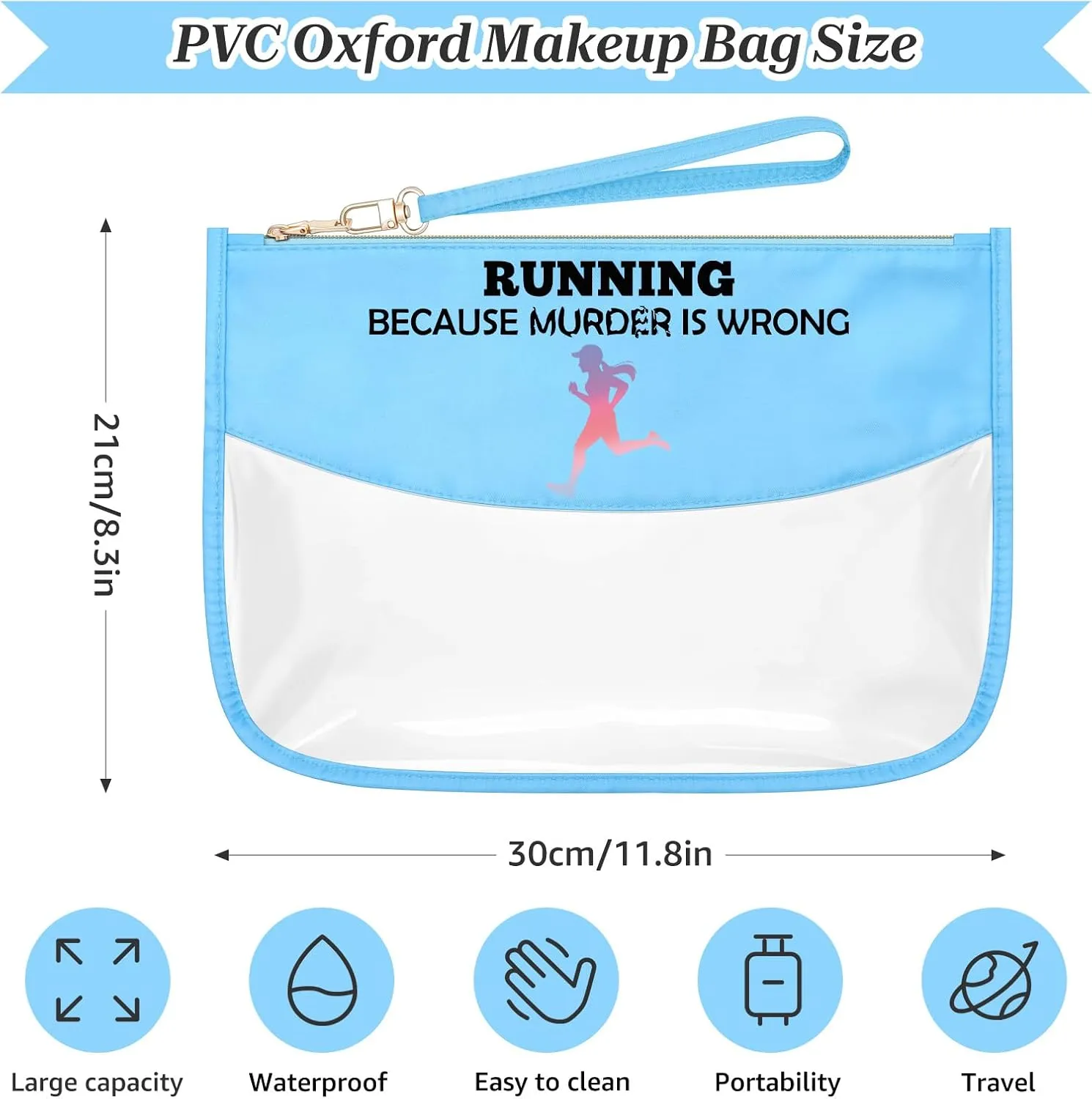 Sazuwu Running Gifts for Women Birthday Blue Makeup Bags with Zipper Marathon Runner Gifts Running Themed Cosmetic Travel Bag Organizer Run Lover Christmas for Friends