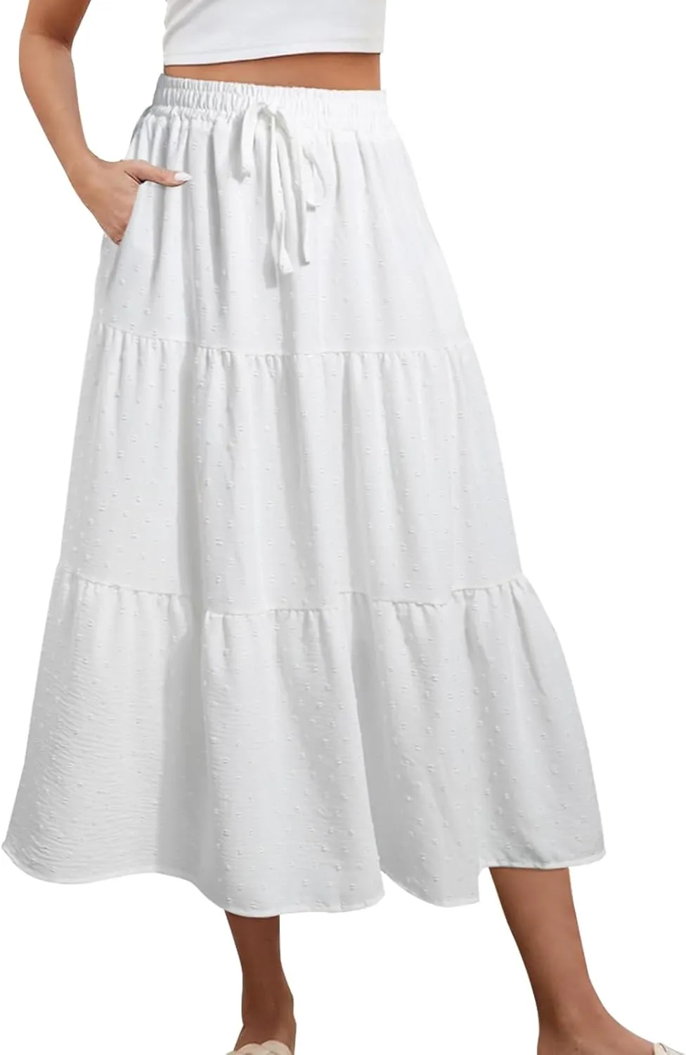 SEAFORM Women's Polka Dot Midi Skirt - Flowy High-Waisted Long Skirt with Elastic Perfect for Casual or Formal Occasions