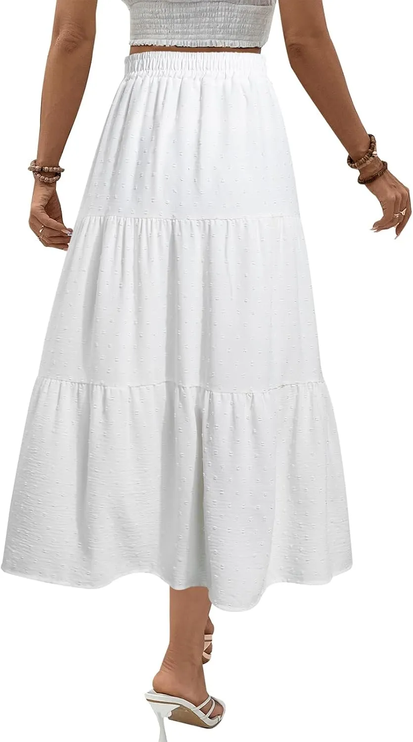 SEAFORM Women's Polka Dot Midi Skirt - Flowy High-Waisted Long Skirt with Elastic Perfect for Casual or Formal Occasions