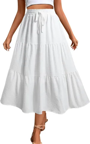 SEAFORM Women's Polka Dot Midi Skirt - Flowy High-Waisted Long Skirt with Elastic Perfect for Casual or Formal Occasions
