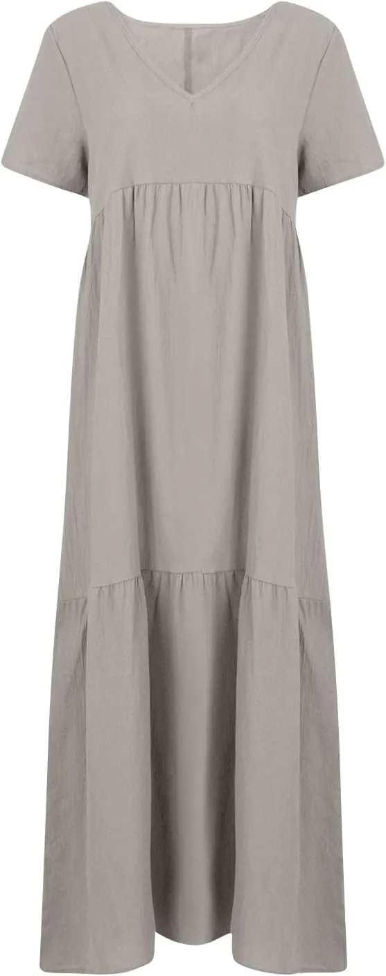 Shirt Dresses for Women Oversized Baggy Flowy Cotton Linen Maxi Dress Casual Summer Beach Vacation Outfits