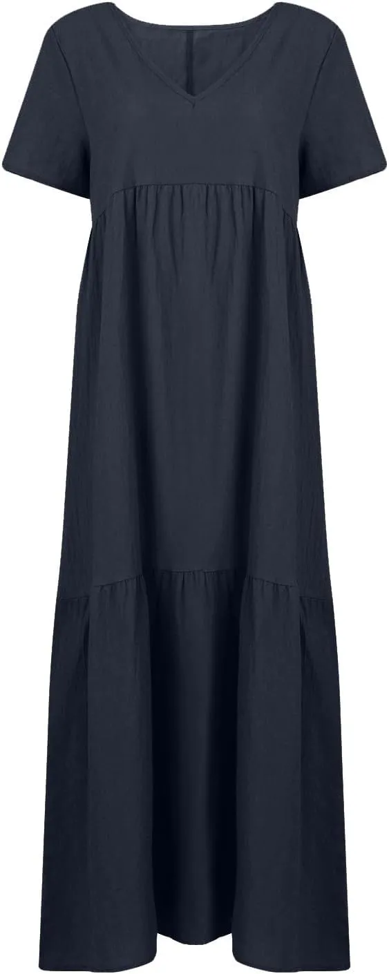 Shirt Dresses for Women Oversized Baggy Flowy Cotton Linen Maxi Dress Casual Summer Beach Vacation Outfits