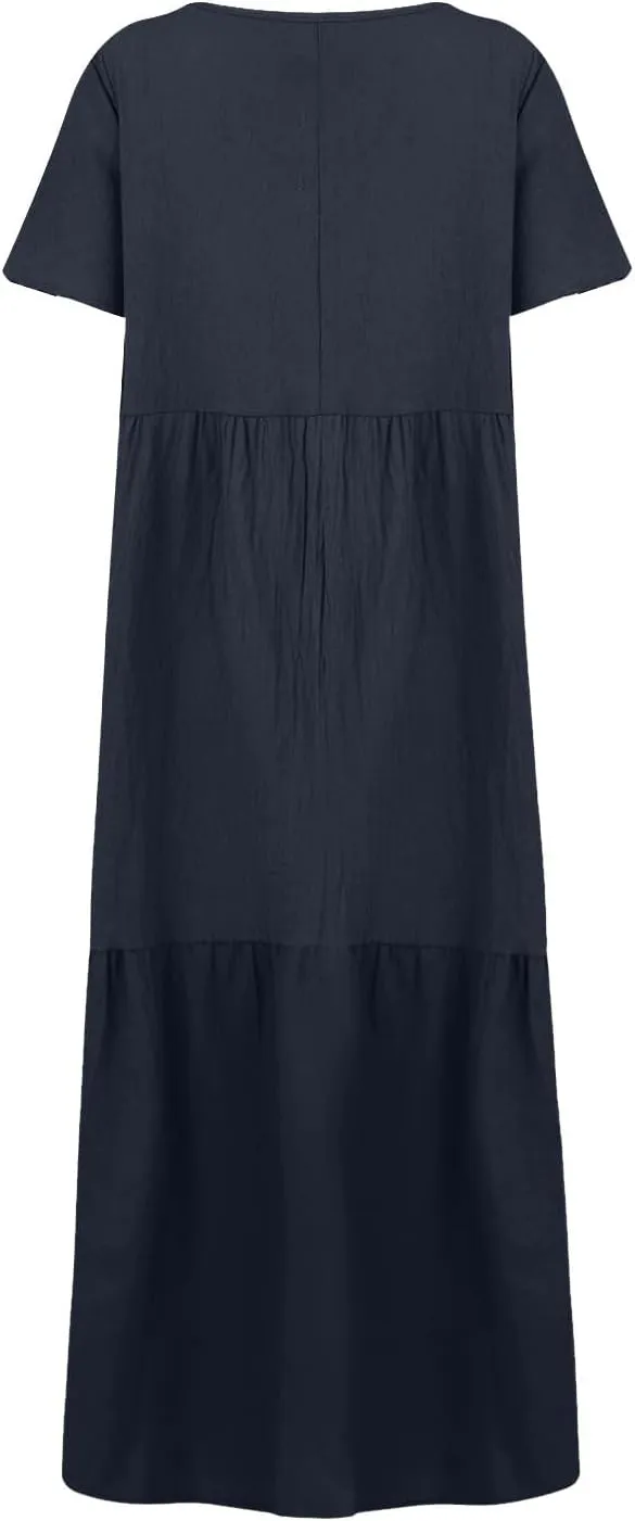 Shirt Dresses for Women Oversized Baggy Flowy Cotton Linen Maxi Dress Casual Summer Beach Vacation Outfits