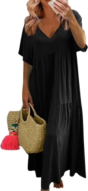 Shirt Dresses for Women Oversized Baggy Flowy Cotton Linen Maxi Dress Casual Summer Beach Vacation Outfits