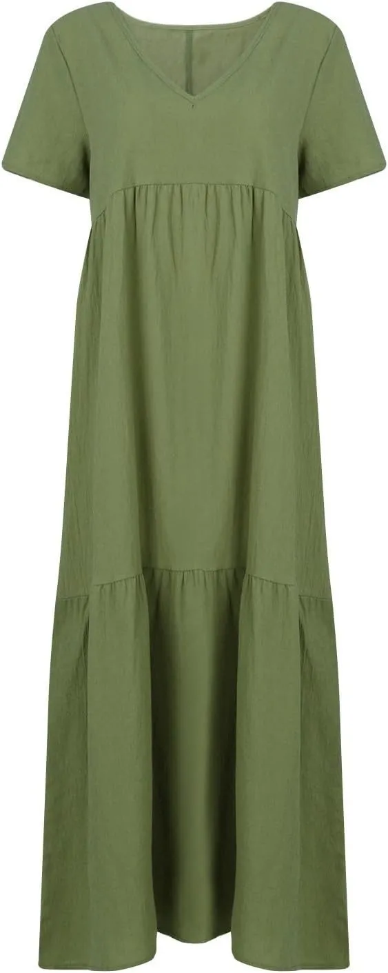 Shirt Dresses for Women Oversized Baggy Flowy Cotton Linen Maxi Dress Casual Summer Beach Vacation Outfits