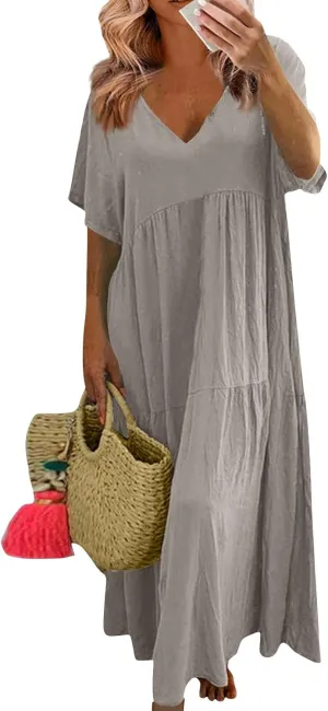 Shirt Dresses for Women Oversized Baggy Flowy Cotton Linen Maxi Dress Casual Summer Beach Vacation Outfits