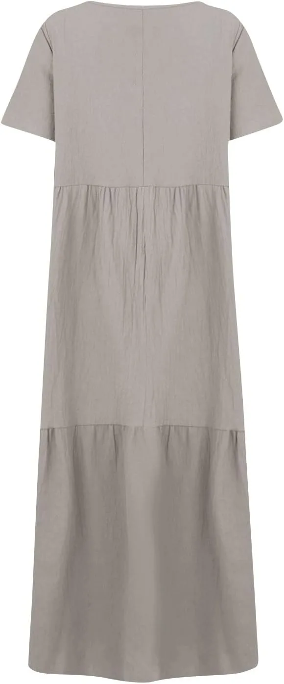 Shirt Dresses for Women Oversized Baggy Flowy Cotton Linen Maxi Dress Casual Summer Beach Vacation Outfits
