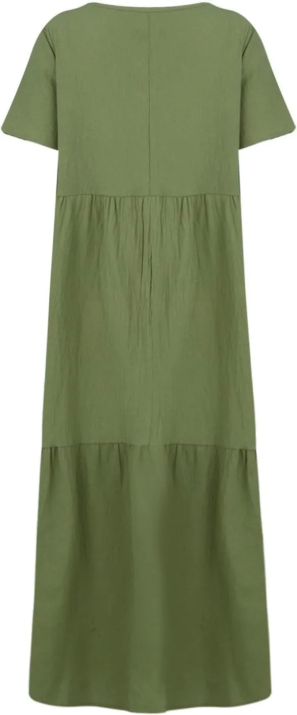 Shirt Dresses for Women Oversized Baggy Flowy Cotton Linen Maxi Dress Casual Summer Beach Vacation Outfits