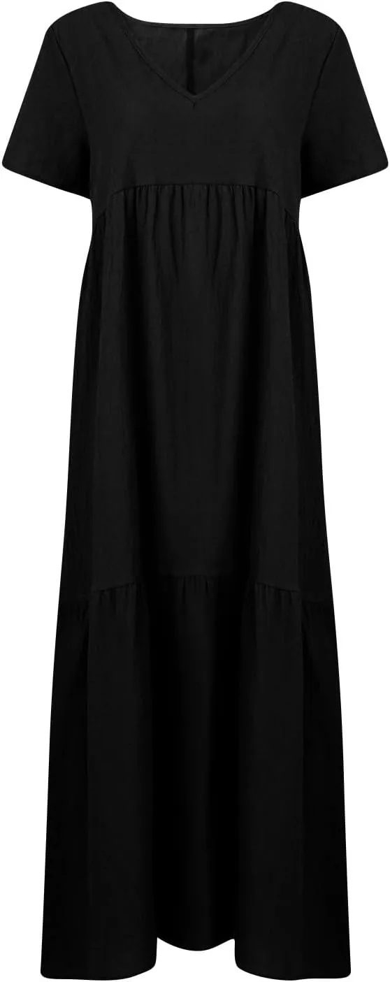 Shirt Dresses for Women Oversized Baggy Flowy Cotton Linen Maxi Dress Casual Summer Beach Vacation Outfits