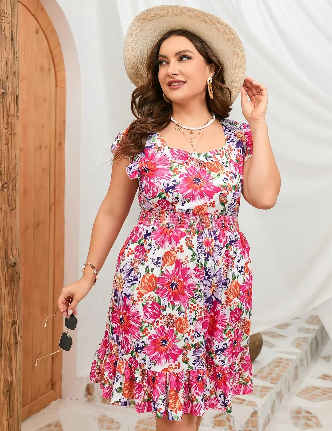 ShopWonder Womens Plus Size Summer Casual Tshirt Dresses Sleeveless Tie Dye Swing Sun Dress Beach Swimsuit Cover Ups
