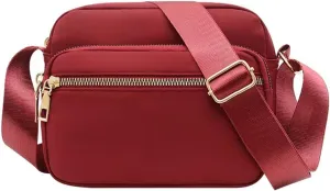 Shoulder Bag Men Women Classic Small Nylon Crossbody Bag Phone Purse Ladies Lightweight Messenger Sling (Red, One Size)