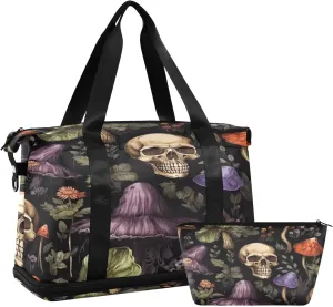 Skeleton Mushrooms Sports Gym Bag with Waterproof Dry Wet Pocket, Travel Duffel Bag for Women MenWorkout Bag Fits Yoga, Swimming