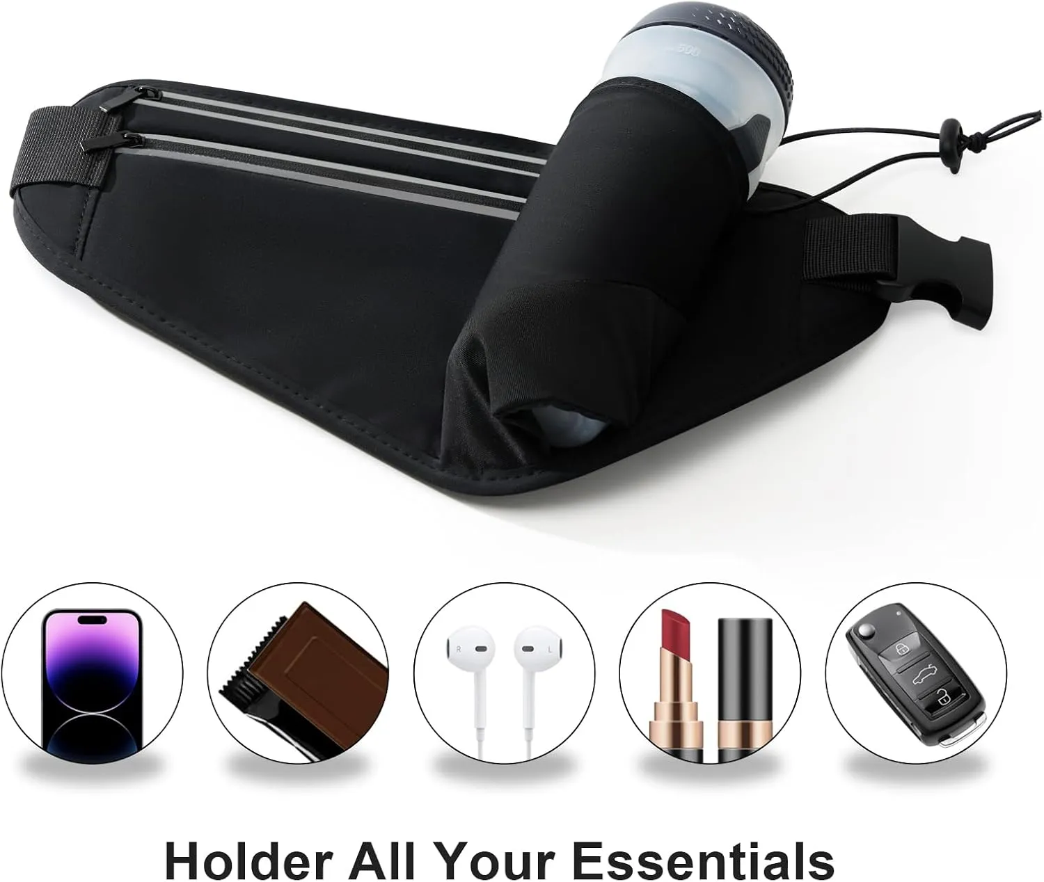 Slim Running Belt for Women Men,Runners Fanny Pack Phone Holder,Money Belt,Running Gear Accessories,with 3 Pockets (Light Black)