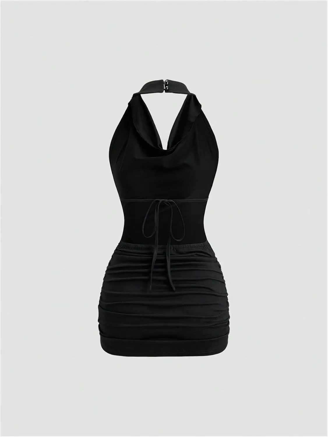 SOLY HUX Women's Halter Mini Dress Ruched Draped Cowl Neck Sleeveless Backless Bodycon Party Dresses