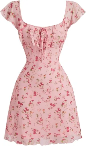 SOLY HUX Women's Vintage Floral Dress Summer Cap Sleeve Mini Dresses Going Out Beach Short Dress