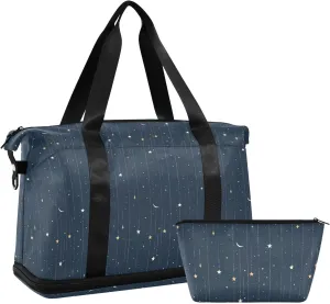 Starry Night Sports Gym Bag with Waterproof Dry Wet Pocket, Travel Duffel Bag for Women MenWorkout Bag Fits Yoga, Swimming