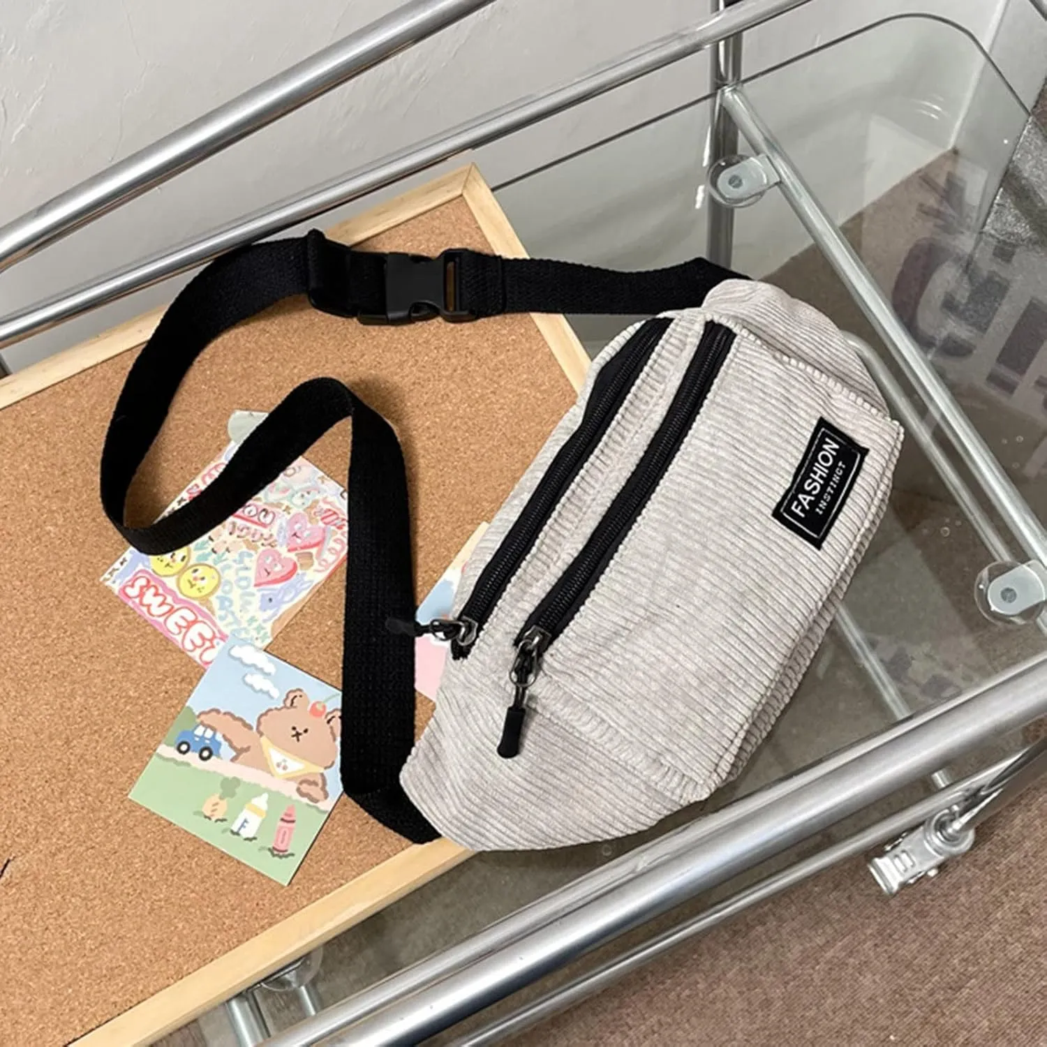 Study Materials Men Chest Bag Texture Body Small Bag Sports Waist Bags Casual Shoulder Bags For Men (Grey, One Size)