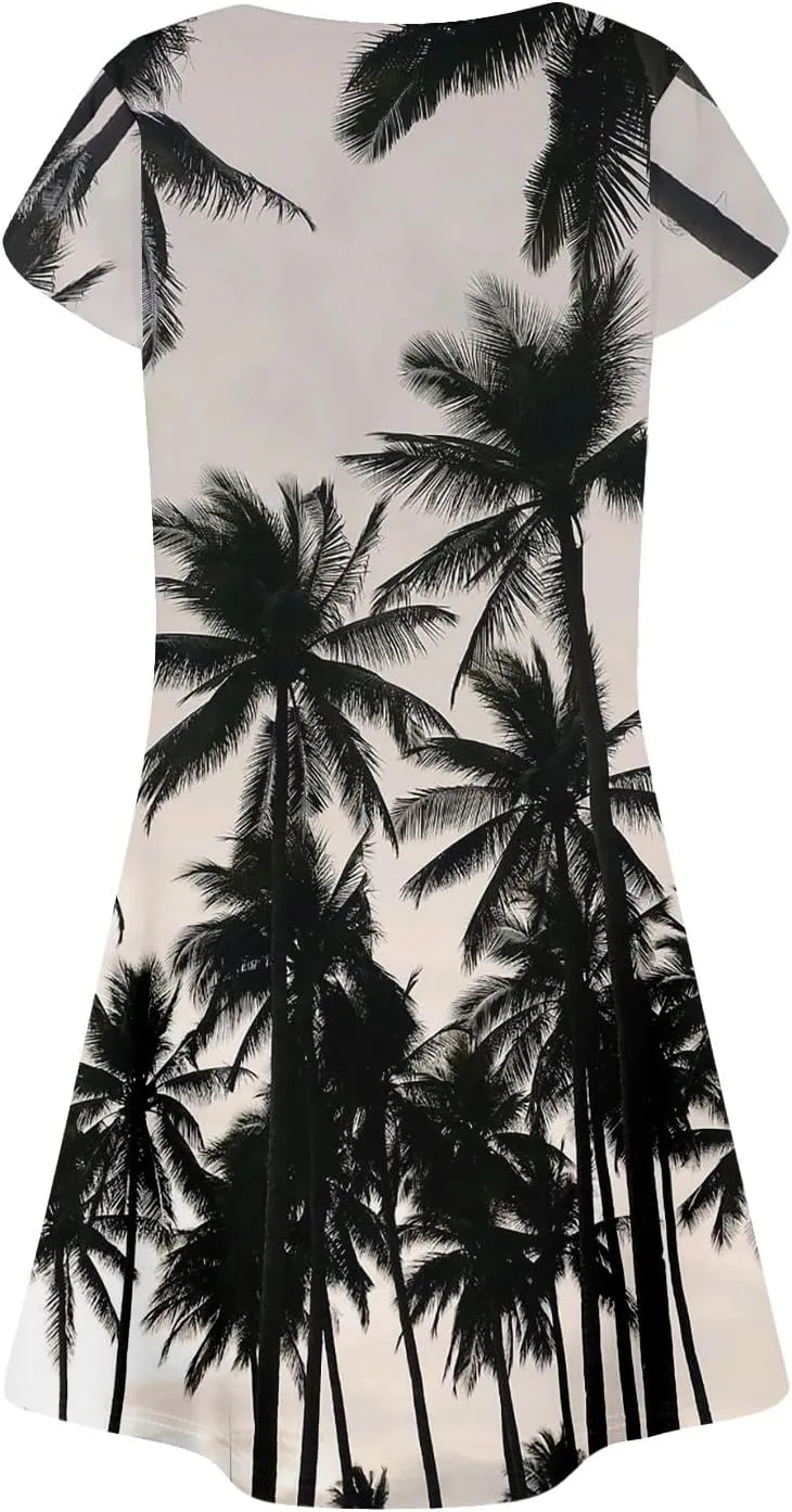 Summer Dresses for Women 2025 Floral Beach Loose Tshirt Dress Casual Short Sleeve Flowy Sundresses with Pockets