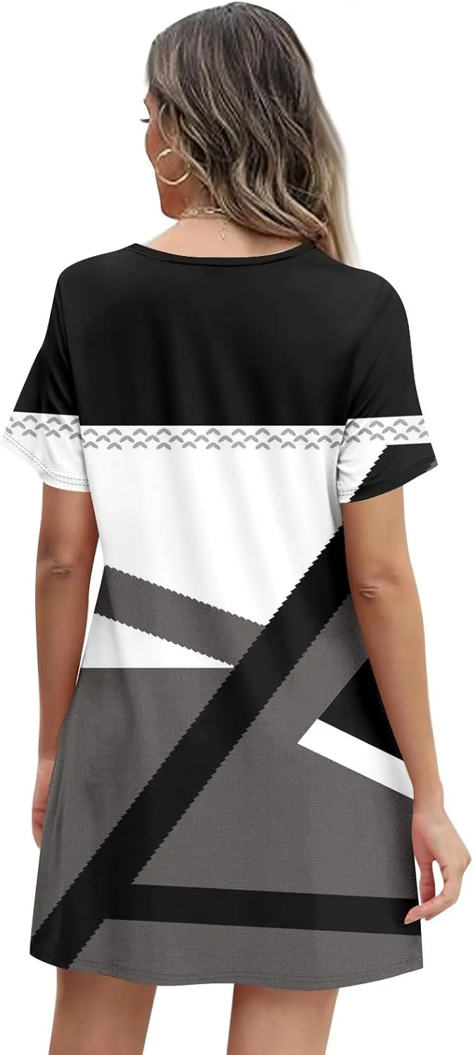 Summer Dresses for Women 2025 Floral Beach Loose Tshirt Dress Casual Short Sleeve Flowy Sundresses with Pockets