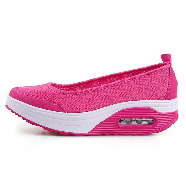 Summer Women Flat Platform Shoes Casual Air Mesh Breathable Shoes Slip On Gray Fabric
