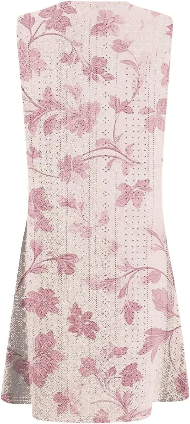 Sundresses for Women 2025 Summer Beach Cover Up Eyelet Dress Vacation Hawaiian Sleeveless Floral Tank Dresses