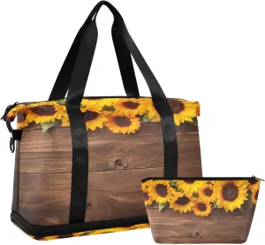 Sunflower and Board Sports Gym Bag with Waterproof Dry Wet Pocket, Travel Duffel Bag for Women MenWorkout Bag Fits Yoga, Swimming