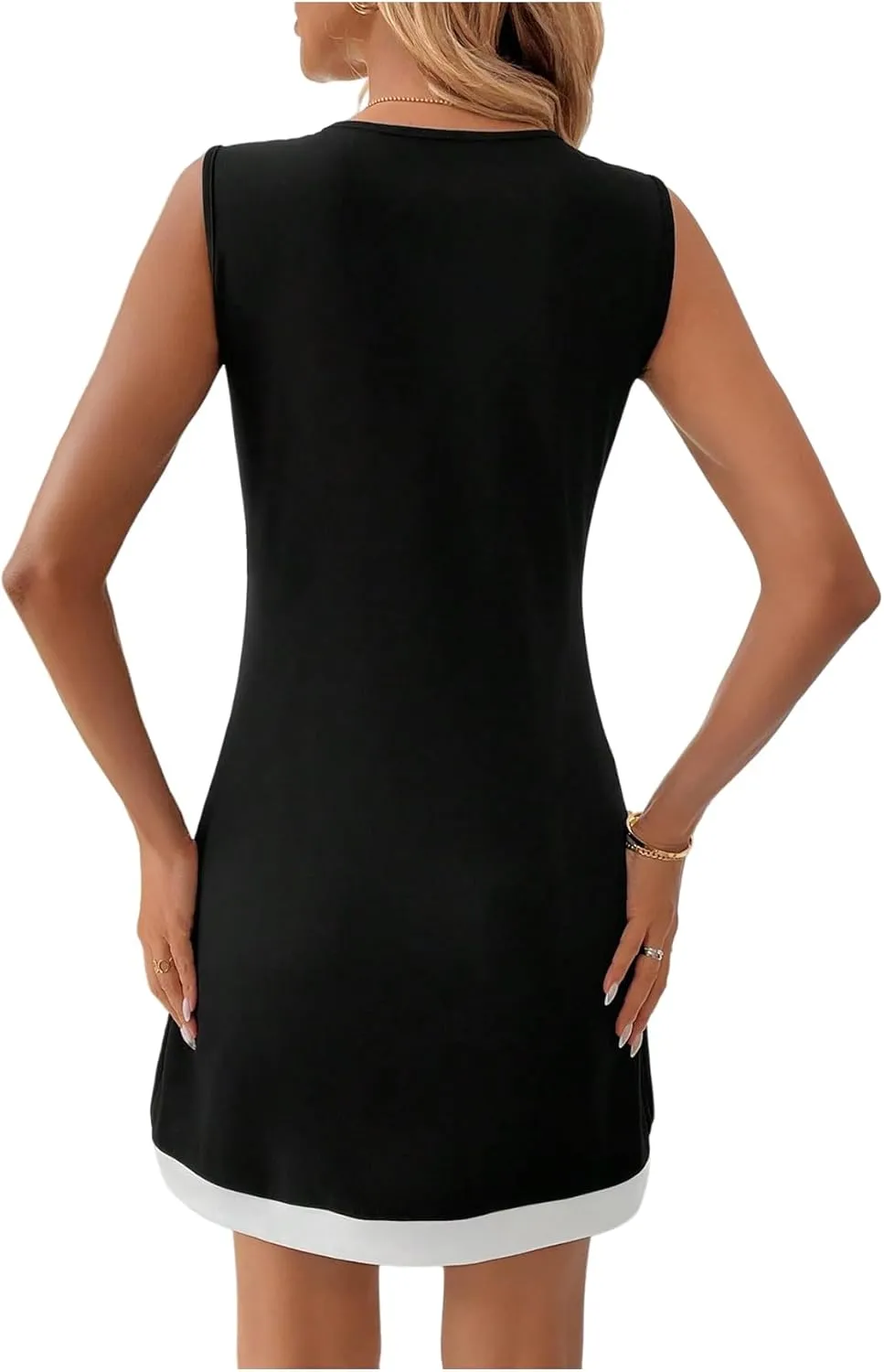 SweatyRocks Women's Bow Knot Mini Dress Round Neck Sleeveless Colorblock Elegant Casual Short Dress