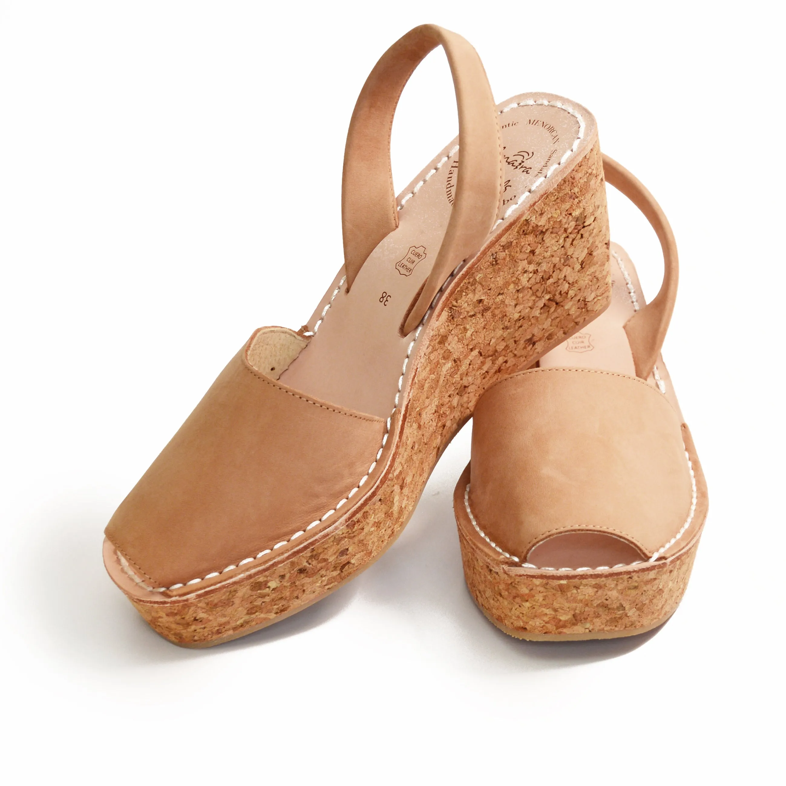 Tan Nubuck Cork Wedge