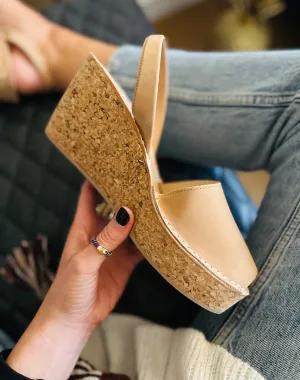 Tan Nubuck Cork Wedge