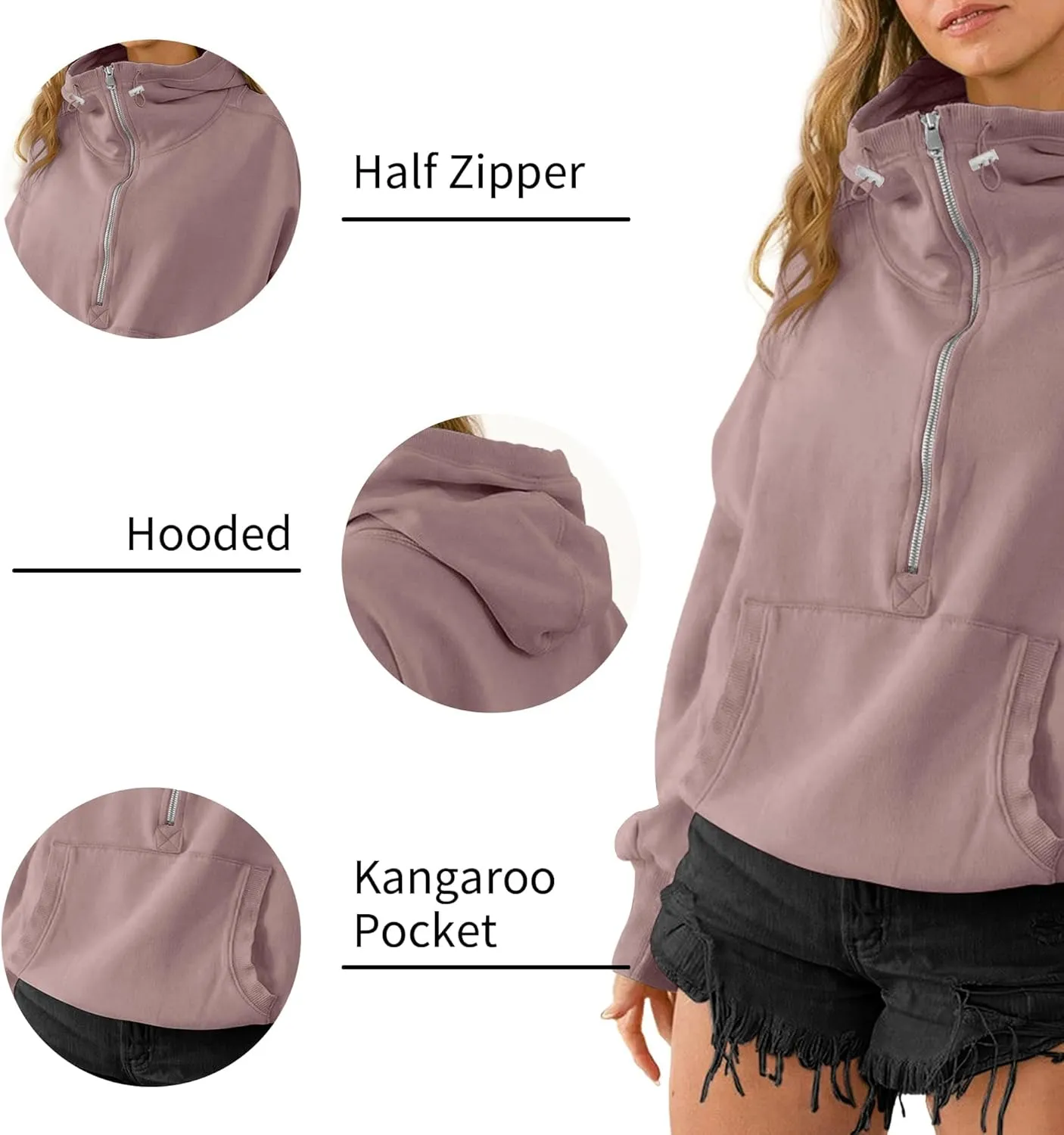 TBA High Neck Hoodies for Women Oversized Half Zip Drawstring Y2K Pullover Sweater Casual Long Sleeve Sweatshirt with Pockets